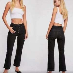 Free People We The Free Dylan High Rise Bootcut Jeans 26 Black Denim Raw Hem